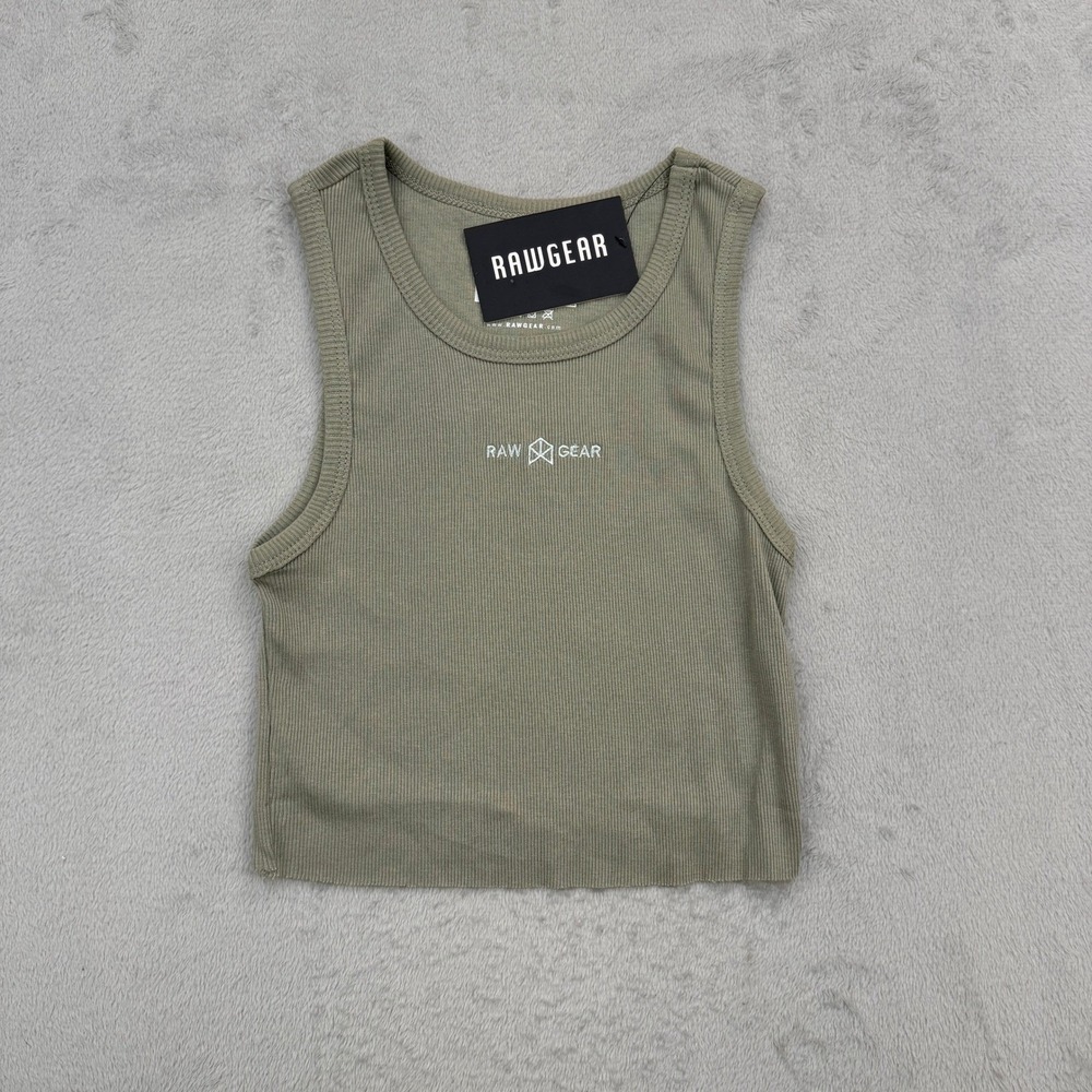 Rawgear Cropped Rib Tee Women Small Sage Green Ribbed Tank Top summer NWT